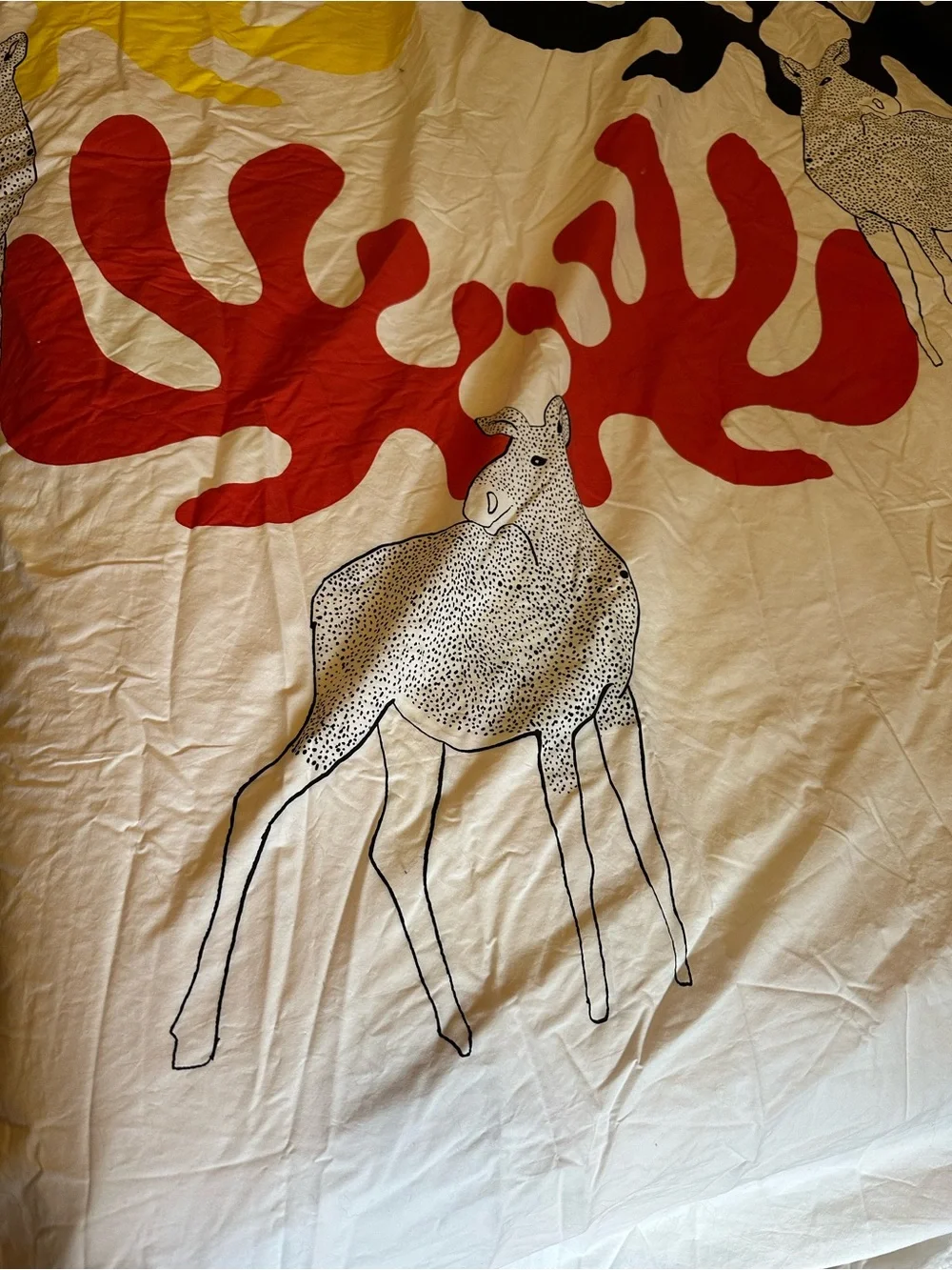 IKEA: READ SIZE Yellow Red Black White Moose Print Duvet Cover and pillow cases